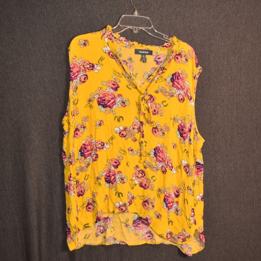 ModCloth Women's 2X Floral Blouse Top Yellow Casual Sleeveless